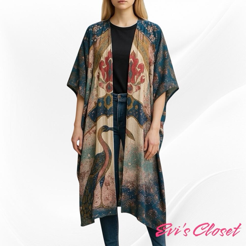 Aratta Silent Journey Fields of Happiness BOHO Lurex Tasseled Kimono OS NWOT